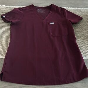 Figs XS Catarina one-pocket scrub top-Burgandy